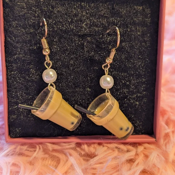 Bubble Tea Earrings with Pearl Accent - Picture 4 of 6